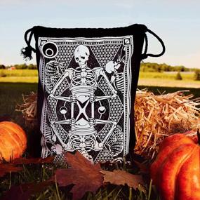 img 3 attached to Washable Canvas Trick Or Treat Tote Bag With Drawstring For Skeleton Halloween Candy