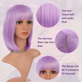 img 1 attached to ENilecor Short Bob Hair Wigs 12" Straight With Flat Bangs Synthetic Colorful Cosplay Daily Party Wig For Women Natural As Real Hair+ Free Wig Cap (Lavender Purple)