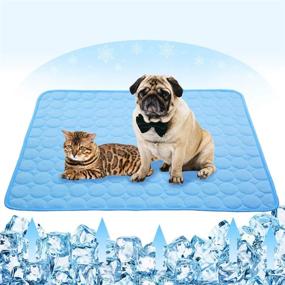 img 4 attached to VeMee Self-Cooling Mat For Dogs And Cats - Ice Silk Pet Crate Pad With Breathable Fabric - Portable, Washable, And Ideal For Outdoor And Home Use (28 X 22In, Blue)