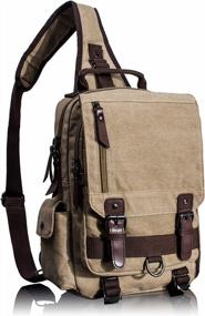 img 4 attached to Khaki Canvas Messenger Sling Cross Body Shoulder Bag - Large Leaper