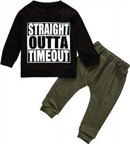 img 4 attached to Toddler Boy Clothes Outfit Set - Straight Outta Time Out Letter Sweatshirt Top + Camouflage Pants