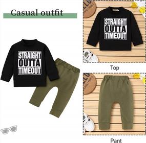 img 1 attached to Toddler Boy Clothes Outfit Set - Straight Outta Time Out Letter Sweatshirt Top + Camouflage Pants