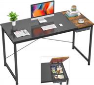 foxemart computer desk, 47 inch study writing desk for home office workstation, modern simple style laptop table with storage bag/drawer, black and rustic brown logo
