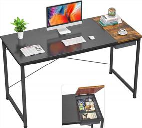img 4 attached to Компьютерный стол Foxemart, 47-дюймовый письменный стол для домашнего офиса, современный простой стол для ноутбука с сумкой / ящиком для хранения, черный и деревенский коричневый