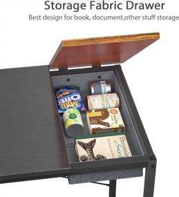 img 3 attached to Компьютерный стол Foxemart, 47-дюймовый письменный стол для домашнего офиса, современный простой стол для ноутбука с сумкой / ящиком для хранения, черный и деревенский коричневый