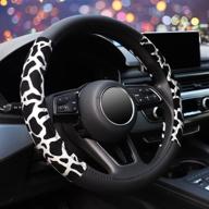 universal 15 inch microfiber leather auto car steering wheel cover for women men, anti-slip, black and silver - zhol cow print steering wheel cover логотип