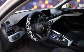 img 1 attached to Universal 15 Inch Microfiber Leather Auto Car Steering Wheel Cover for Women Men, Anti-Slip, Black and Silver - ZHOL Cow Print Steering Wheel Cover