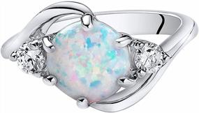 img 2 attached to Stunning Peora Sterling Silver Opal Ring For Women - 3-Stone Design, 1.75 Carats, Round Shape 8Mm - Available In Sizes 5 To 9