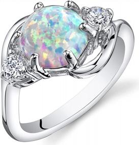 img 4 attached to Stunning Peora Sterling Silver Opal Ring For Women - 3-Stone Design, 1.75 Carats, Round Shape 8Mm - Available In Sizes 5 To 9