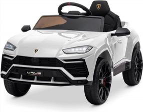 img 4 attached to Kidzone Ride On Car 12V Lamborghini Urus Kids Electric Vehicle Toy W/ Parent Remote Control, Horn, Radio, USB Port, AUX, Spring Suspension, Opening Door, LED Light - White