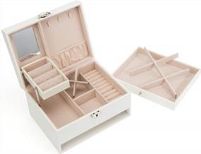 img 2 attached to Three-Layer Leather Jewelry Box Organizer With Lock, Mirror, And Cream White Display - Ideal For Jewelry Storage And Organizing