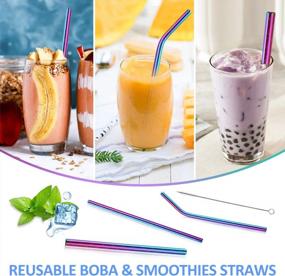 img 2 attached to Stainless Steel Reusable Straws With Cleaning Brush - Wide Metal Drinking Straw Set For 20 Oz Tumblers, Blue And Dishwasher Safe