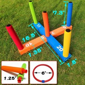 img 2 attached to Fun-Filled Ring Toss Game For Kids And Adults: 5 Poles And 16 Rings In 4 Colors, Indoor And Outdoor Soft Foam Toy For Family Backyard Fun