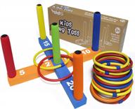 fun-filled ring toss game for kids and adults: 5 poles and 16 rings in 4 colors, indoor and outdoor soft foam toy for family backyard fun logo