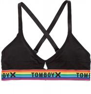 wire-free medium/micromodal black rainbow bralette by tomboyx: criss-cross adjustable straps! logo