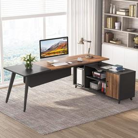 img 1 attached to Tribesigns 78,74-дюймовый L-образный компьютерный стол с картотекой, офисная рабочая станция с полками для мебели для домашнего бизнеса