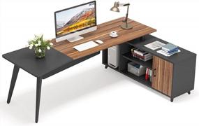 img 2 attached to Tribesigns 78.74 Inch L-Shaped Computer Desk With File Cabinet, Executive Office Desk Workstation W/ Shelves For Home Business Furniture