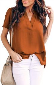 img 4 attached to Summer Casual Chiffon Blouses With Split V Neckline And Short Sleeves For Women - Loose Tunic Tops