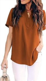 img 3 attached to Summer Casual Chiffon Blouses With Split V Neckline And Short Sleeves For Women - Loose Tunic Tops