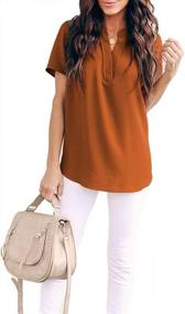 img 2 attached to Summer Casual Chiffon Blouses With Split V Neckline And Short Sleeves For Women - Loose Tunic Tops