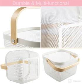 img 1 attached to AJIODA 2 Pack Metal Mesh Steel Basket: Versatile Hanging 🔍 Storage Organizer for Kitchen, Bathroom, Picnic - Convenient Wood Handle, White