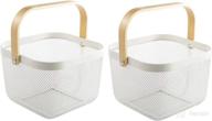 ajioda 2 pack metal mesh steel basket: versatile hanging 🔍 storage organizer for kitchen, bathroom, picnic - convenient wood handle, white логотип