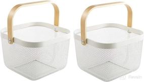 img 4 attached to AJIODA 2 Pack Metal Mesh Steel Basket: Versatile Hanging 🔍 Storage Organizer for Kitchen, Bathroom, Picnic - Convenient Wood Handle, White