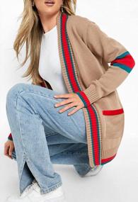 img 3 attached to HAPCOPE Cardigan Sweaters For Women Color Block Striped Draped Kimono Long Sleeve Open Front Casual Knit Sweater Outwear