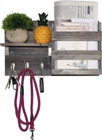 img 4 attached to Spiretro Key Holder Hooks, Wall Mount Entryway Mail Sorter Organizer, Leash Purse Hanging, Bill Storage, Home Decorative Floating Shelf, 16.5” W X 9.75" H X 4.5” D, Rustic Wood_ Weathered Grey & Black