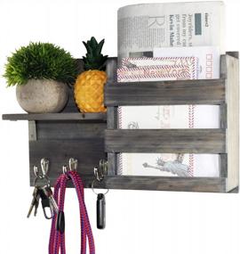 img 1 attached to Spiretro Key Holder Hooks, Wall Mount Entryway Mail Sorter Organizer, Leash Purse Hanging, Bill Storage, Home Decorative Floating Shelf, 16.5” W X 9.75" H X 4.5” D, Rustic Wood_ Weathered Grey & Black