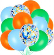 80 pack orange, blue & green latex balloons with confetti for dinosaur baby shower birthday party decorations. логотип