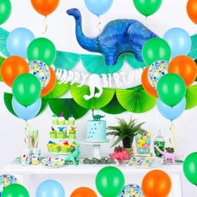 img 2 attached to 80 Pack Orange, Blue & Green Latex Balloons With Confetti For Dinosaur Baby Shower Birthday Party Decorations.