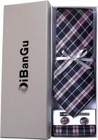img 2 attached to Men'S Plaid Silk Tie, Pocket Square, Cufflinks & Tie Clip Set - DiBanGu Wedding Business