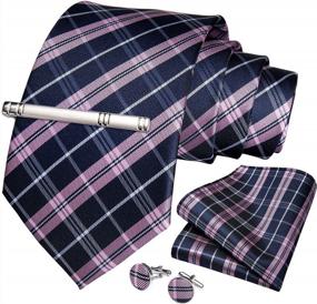 img 3 attached to Men'S Plaid Silk Tie, Pocket Square, Cufflinks & Tie Clip Set - DiBanGu Wedding Business