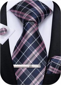 img 4 attached to Men'S Plaid Silk Tie, Pocket Square, Cufflinks & Tie Clip Set - DiBanGu Wedding Business