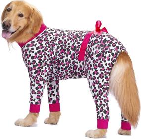 img 2 attached to 🐶 Miaododo Dog Dress Pajamas for Medium to Large Dogs - Leopard Print Ribbon Lightweight Pullover Dog Onesie Shirt, Full Coverage Dog Pjs Jumpsuit Clothing Apparel (Size 34, Dark Pink)