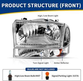 img 3 attached to 🚗 Фары AUTOSAVER88 для Ford F250 F350 F450 F550 Super Duty 1999-2004 - Хромовая облицовка, прозрачная линза и включены сигнальные лампы.