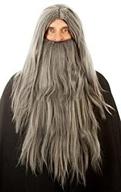 gray wizard wig & beard set - merlin, gandalf the gray, druid, sorcerer cosplay - non-itchy heat resistant allaura logo