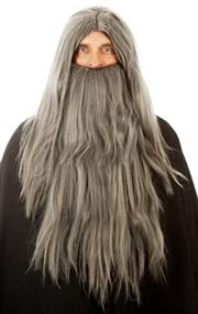 img 1 attached to Gray Wizard Wig & Beard Set - Merlin, Gandalf The Gray, Druid, Sorcerer Cosplay - Non-Itchy Heat Resistant ALLAURA