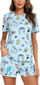 img 2 attached to EISHOPEER Women'S Short Pajama Set Cute Print T-Shirt And Shorts Sleepwear PJs XS To XXL