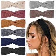 boho twist headbands for women and girls - stretchy top knot hair bands in solid colors, set of 8 cute fashion accessories логотип