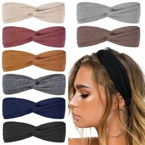 img 4 attached to Boho Twist Headbands For Women And Girls - Stretchy Top Knot Hair Bands In Solid Colors, Set Of 8 Cute Fashion Accessories