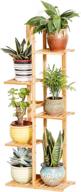5 tier 6 potted plant stand rack: bamboo flower pot holder shelf for indoor/outdoor planter display shelving unit in patio garden, corner balcony & living room логотип