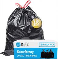 150 count reli 33 gallon black heavy duty drawstring garbage bags - large 33 gal logo