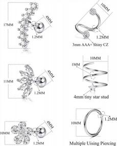 img 3 attached to Стильные серьги Hanpabum 16G, 6 пар, гипоаллергенные серьги из хряща уха из нержавеющей стали для женщин и девочек, с серьгами-гвоздиками-манжетами и ползунками для ушей