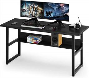 img 4 attached to 63-Inch Computer Desk With Bookshelf And Storage Shelf - Perfect For Home Office And Gaming Corner Workstation - Black Walnut Finish - Easy Assembly And Simple Style By DEWEL