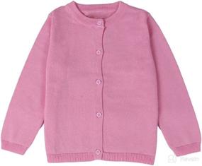 img 4 attached to 👧 GSVIBK Girls Cotton Cardigan - Long Sleeve Buttoned Sweater for Kids, Crew Neck Uniform Cardigans for Girls