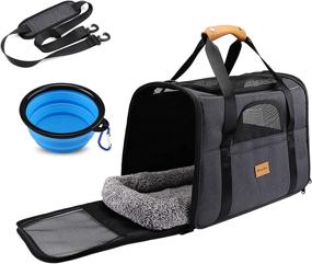 img 4 attached to Airline Approved Cat and Dog Carrier: Portable Pet Travel Bag with Adjustable Strap, Soft Cushion, and Foldable Bowl for Small Dogs, Puppies, and Cats up to 15lbs