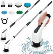 🧼 white electric spin scrubber: fari cordless cleaning brush with 7 replaceable brush heads for bathroom, kitchen, car. 360 power scrubber mop with adjustable handle for tub and floor tile. logo