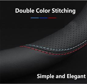 img 2 attached to 🔵 Universal Fit 15 Inch Auto Steering Wheel Cover - Carbon Fiber/Leather | Breathable, Anti-Slip & Odorless | RED/Blue